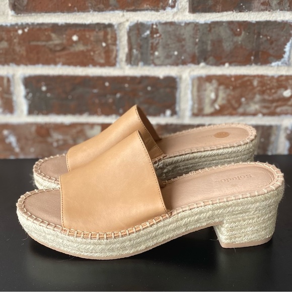 Soludos Laguna Camel Tan Leather Espadrille Heeled Mule Sandals Size 10 NWOT! - Picture 2 of 9